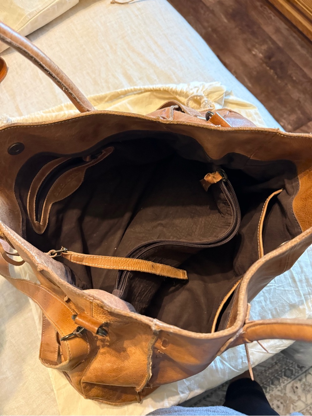 Bed Stu Distressed Tan Leather Tote with Zippered Interior Pocket